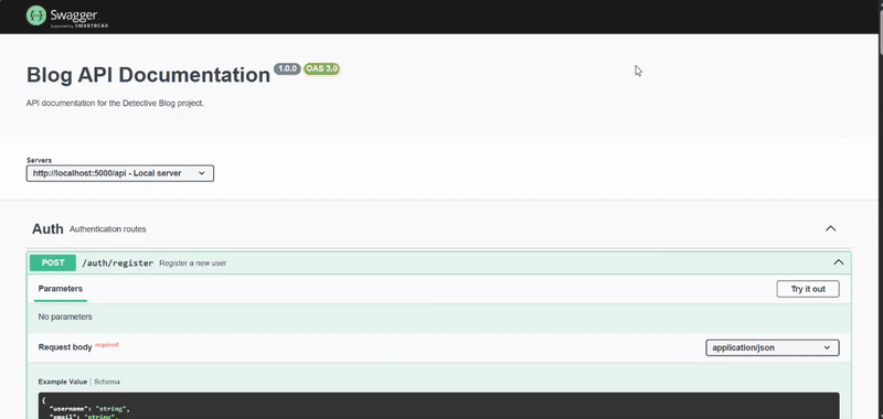 Blog API Swagger documentation preview